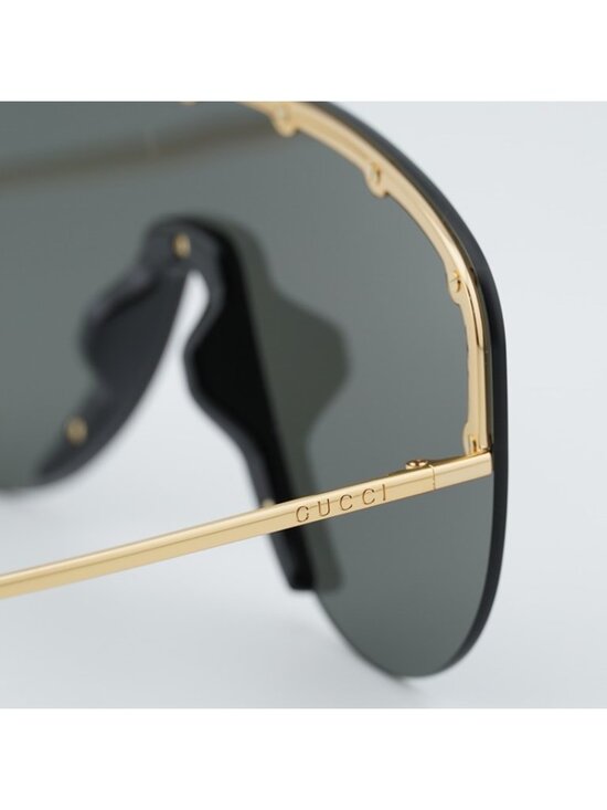 Gucci GG0667S 001 Sunglasses Gold Shield Frame, Grey Lenses main image 4